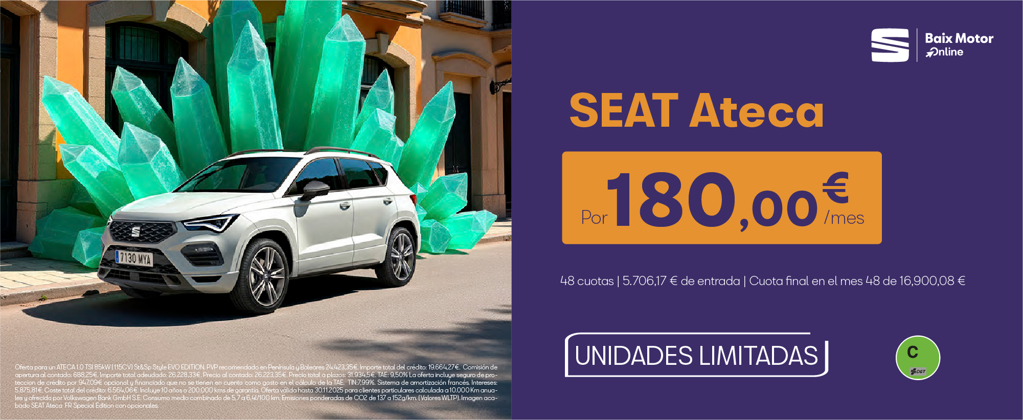 ¡Unidades limitadas! SEAT Ateca por sólo 180€/mes*